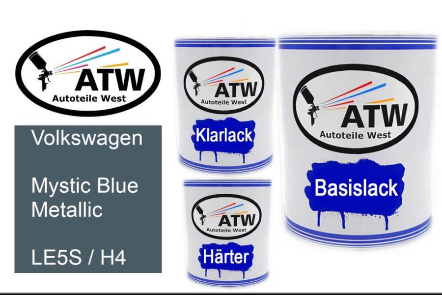 Volkswagen, Mystic Blue Metallic, LE5S / H4: 1L Lackdose + 1L Klarlack + 500ml Härter - Set, von ATW Autoteile West.